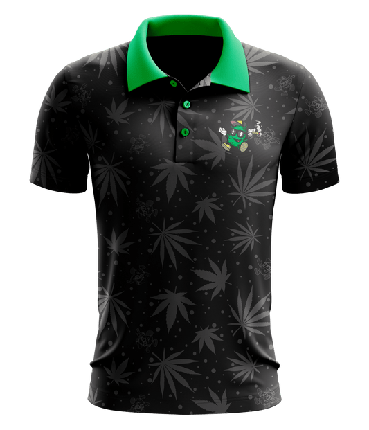 KUSH WORLD GREEN POLO SHIRT - EMBROIDERED LOGO