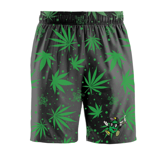 KUSH WORLD GREEN WEED SHORTS - EMBROIDERED LOGO